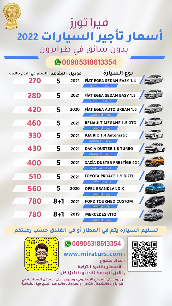 أسعار تأجير السيارات في طرابزون أرخص أسعار ايجار سيارات من المطار